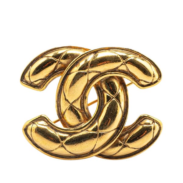 Pre-owned Chanel Gold Plated CC Quilted Brooch Gold