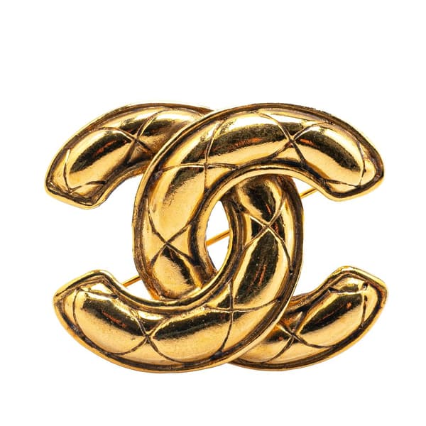 Pre-owned Chanel Gold Plated CC Quilted Brooch Gold