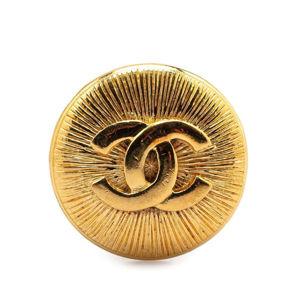 Pre-owned Chanel Gold Plated CC Round Brooch Gold