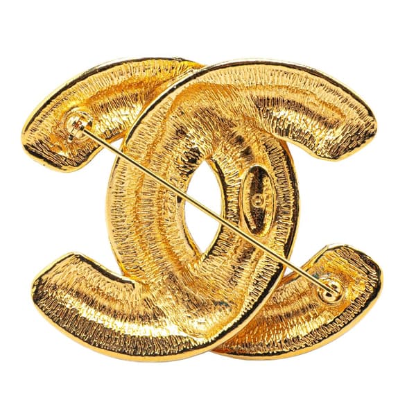 Pre-owned Chanel Gold Plated CC Quilted Brooch Gold
