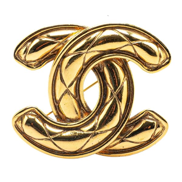 Pre-owned Chanel Gold Plated CC Quilted Brooch Gold