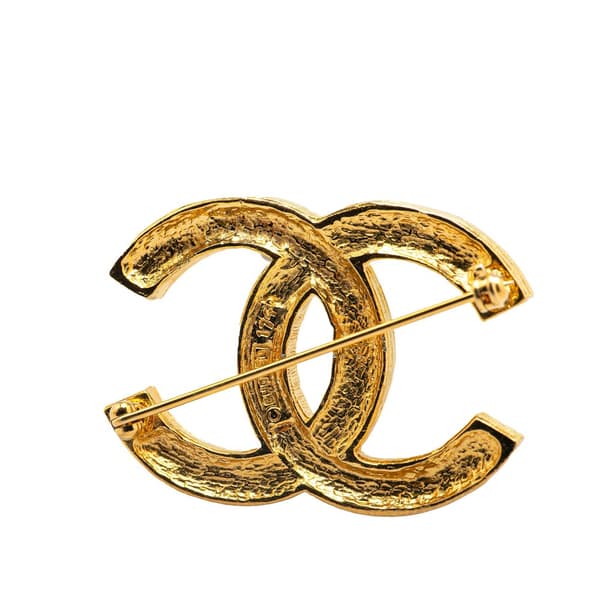 Pre-owned Chanel Gold Plated Rhinestone CC Brooch Gold