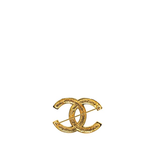 Pre-owned Chanel Gold Plated Rhinestone CC Brooch Gold