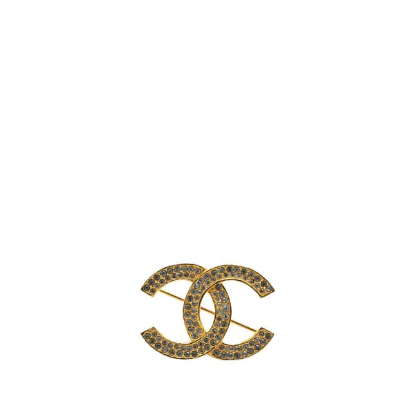 Pre-owned Chanel Gold Plated Rhinestone CC Brooch Gold
