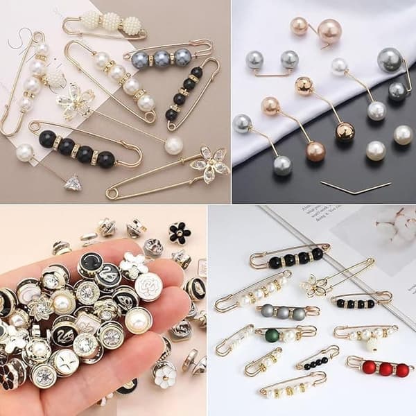 Moorle 80-Pack Broche Knapper & Sikkerhedsnåle - Beaded Brocher til Taljejustering, Sweater Protector & Tøj Broche til Kvinder
