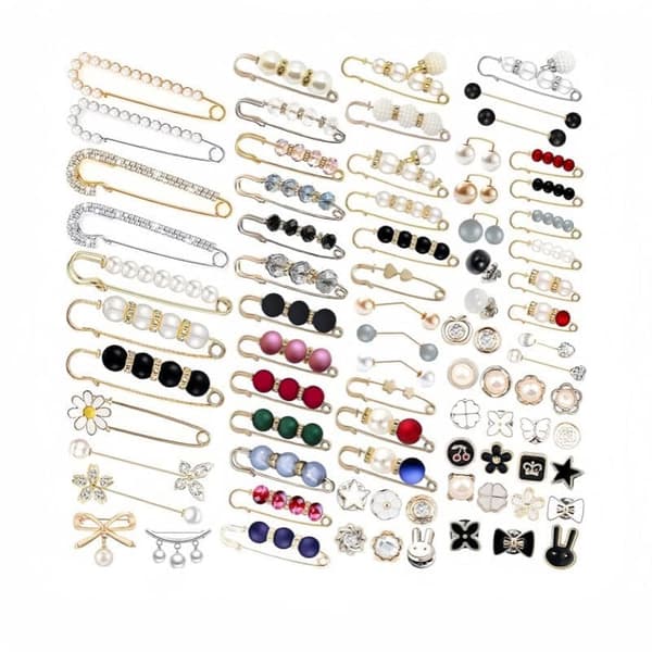Moorle 80-Pack Broche Knapper & Sikkerhedsnåle - Beaded Brocher til Taljejustering, Sweater Protector & Tøj Broche til Kvinder