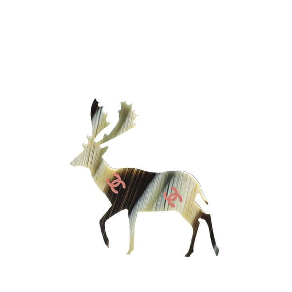 Pre-owned Chanel Resin CC Reindeer Brooch Gray
