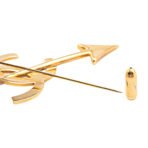 Pre-owned Chanel Gold Plated CC Logo And Arrow Brooch Pin Gold