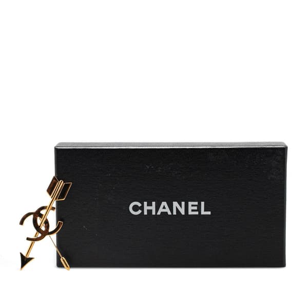 Pre-owned Chanel Gold Plated CC Logo And Arrow Brooch Pin Gold