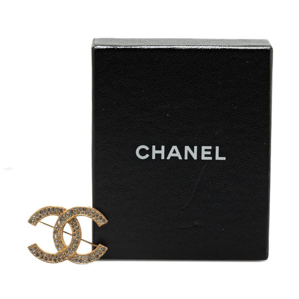 Pre-owned Chanel Gold Plated CC Crystal Brooch Gold