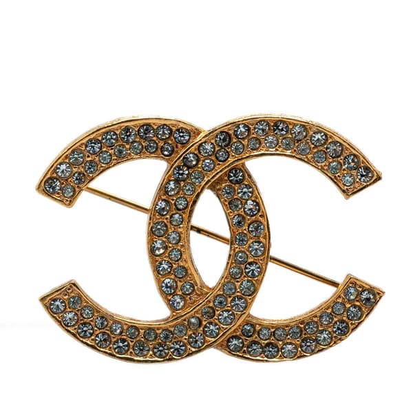 Pre-owned Chanel Gold Plated CC Crystal Brooch Gold
