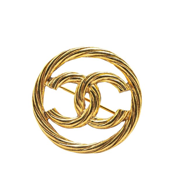 Pre-owned Chanel Gold Plated CC Round Brooch Gold