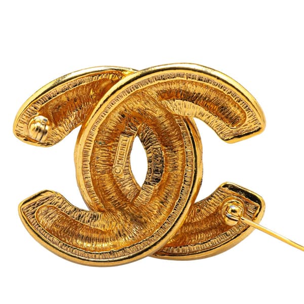 Pre-owned Chanel Gold Plated CC Quilted Brooch Gold