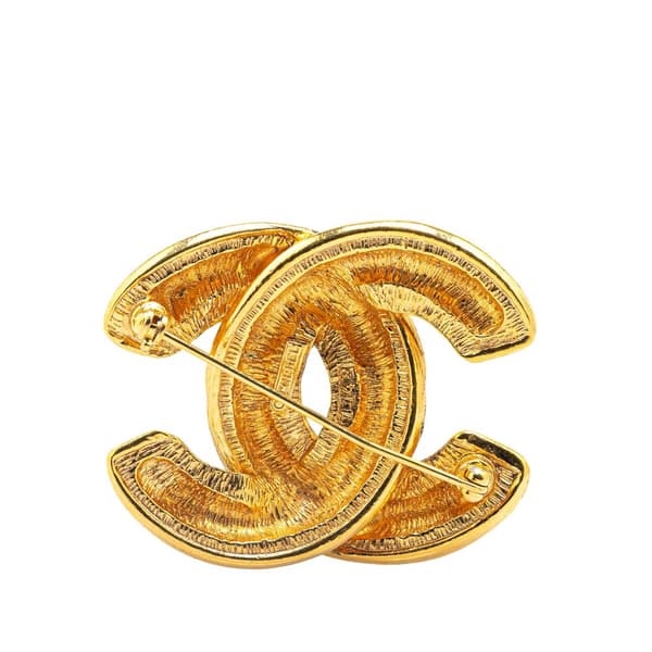 Pre-owned Chanel Gold Plated CC Quilted Brooch Gold