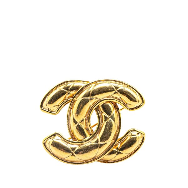 Pre-owned Chanel Gold Plated CC Quilted Brooch Gold
