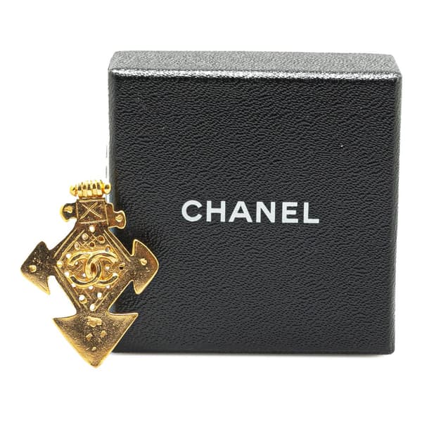 Pre-owned Chanel Gold Plated CC Cross Brooch Gold