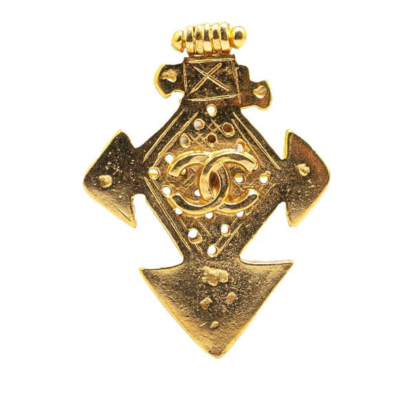 Pre-owned Chanel Gold Plated CC Cross Brooch Gold
