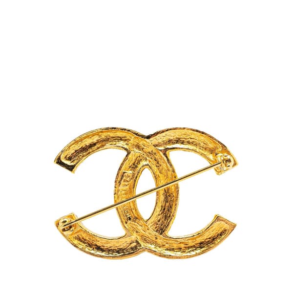 Pre-owned Chanel Gold Plated Rhinestone CC Brooch Gold