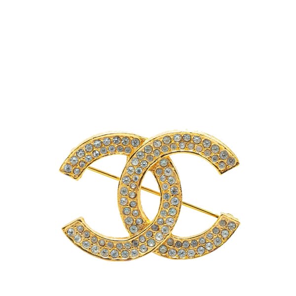 Pre-owned Chanel Gold Plated Rhinestone CC Brooch Gold