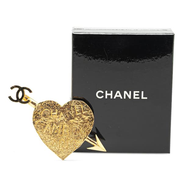 Pre-owned Chanel Gold Plated CC Arrow and Heart Brooch Gold