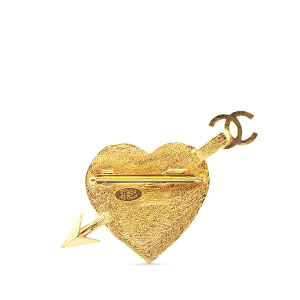 Pre-owned Chanel Gold Plated CC Arrow and Heart Brooch Gold