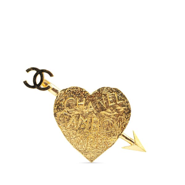 Pre-owned Chanel Gold Plated CC Arrow and Heart Brooch Gold
