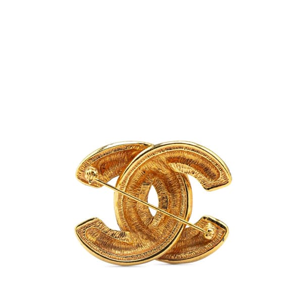 Pre-owned Chanel Gold Plated CC Quilted Brooch Gold