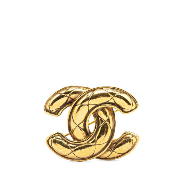 Pre-owned Chanel Gold Plated CC Quilted Brooch Gold