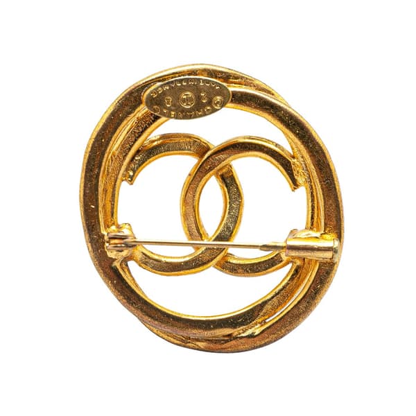 Pre-owned Chanel Gold Plated CC Round Brooch Gold