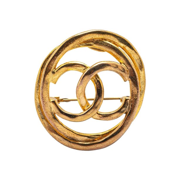 Pre-owned Chanel Gold Plated CC Round Brooch Gold