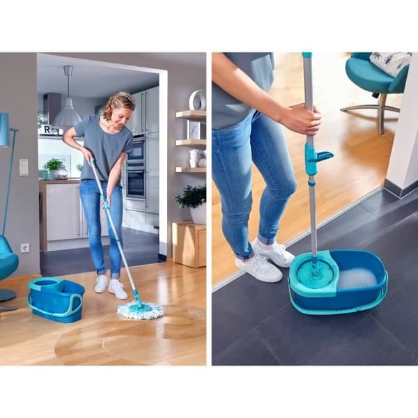 Leifheit 52101 Set Clean Twist Disc Mop Ergo Lättanvänd golvbricka, skopa och mopp, teleskopiskt handtag