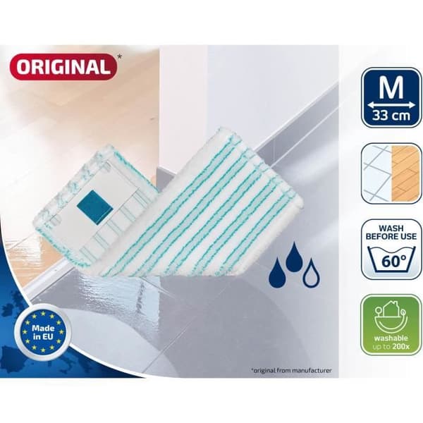 LEIFHEIT Clean Twist M Ergo micro duo 52123 Extra mikrofiberöverdrag för platt mopp, rengör skonsamt och absorberar