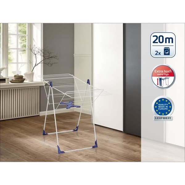 LEIFHEIT 81408 Torktumlare på fötter halvautomatisk öppning och stängning 20 meter CLASSIC 200 Flex vit & blå