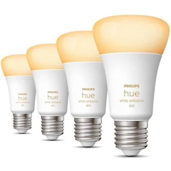 Philips hue vit atmosfär, E27 ansluten LED -glödlampa, 60W motsvarande, 800 lumen, 4 pack, Bluetooth kompatibel