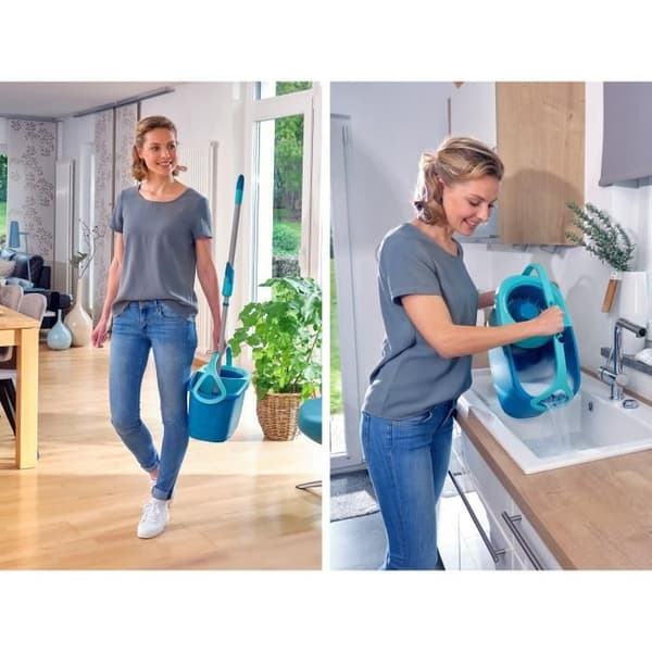 Set för rengöring med hink och urvridare Leifheit Clean Twist Disc Ergo 52101, mopp med fransar och teleskophandtag, hink 6 L