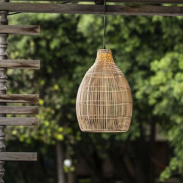 Solar taklampa - LUMISKY - HOLIDAY - H42 cm - Naturlig bohemisk vävd korgstil - Varmvit LED