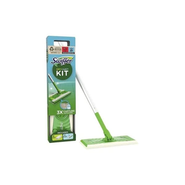 Dammuppsamlarkvast med torra och våta våtservetter SWIFFER le kvast + 12 refills