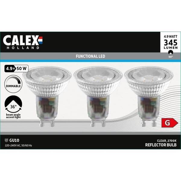 LED-reflektorlampa - CALEX - GU10 - 4,9 W - 345 lm - 2700 K - Variabel intensitet - Krom