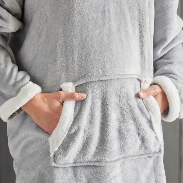 Fleece rutig sweatshirt - IDAG - Långa ärmar och ficka - 70 x 87 cm - Grå
