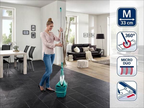 Set för golvrengöring Leifheit Combi M 55379, mopp med urvridningsemballage 12 L, levereras med ett mikrofiberduks och statisk plus.