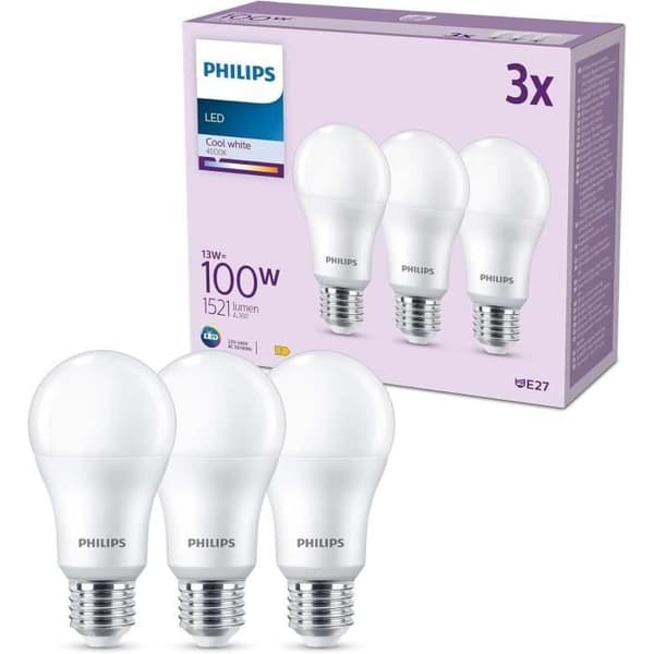 LED-lampa - PHILIPS - 100 W - A67 E27 - Cool White - Ej dimbar x 3