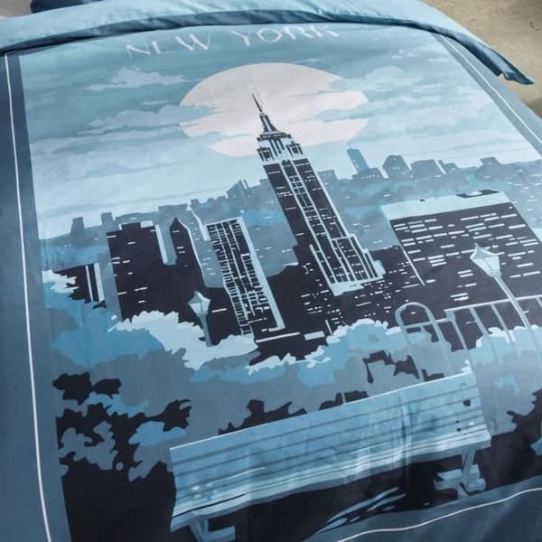 Sängkläder - IDAG - JAVA - 2 personer - 240x220 cm - Bomull - New York-tryck - Blå