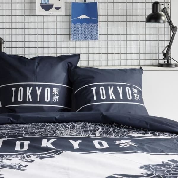 Sängkläder - IDAG - JAVA - 2 personer - 240x220 cm - Bomull - Tokyotryck - Mörkblått