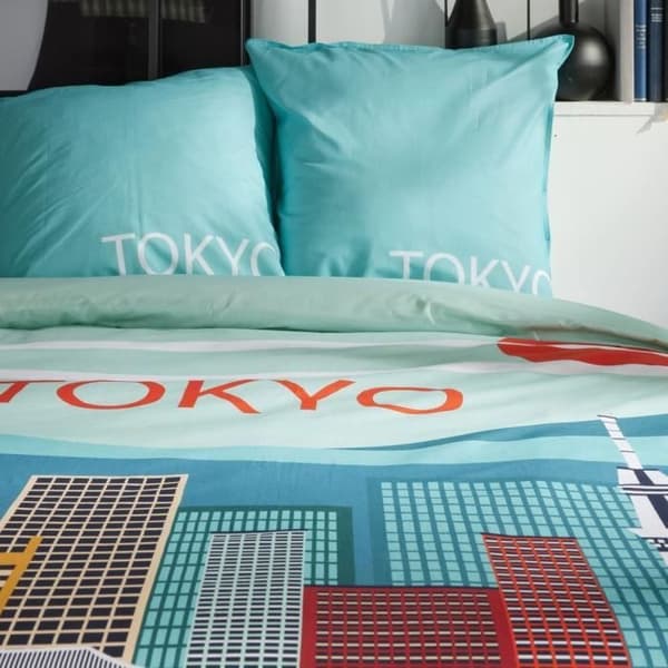 Sängset - IDAG - JAVA - 2 personer - 240x220 cm - Bomull - Tokyotryck - Blå