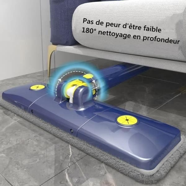 Balai Plat Serpillere Rotation à 360° Réglable Microfibre Balai Lave Sol Pressage d'eau Automatique avec 3 huvud för Ersättning, Blå
