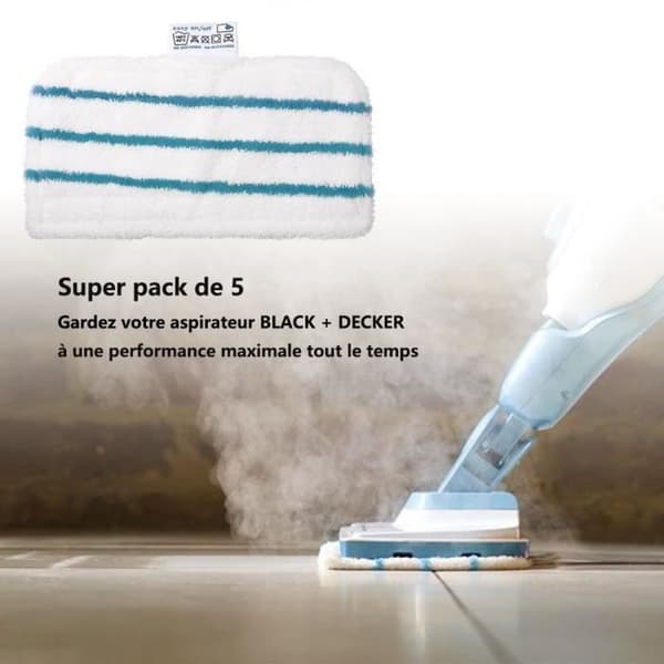 Paket med 5 tvättbara ersättningsrengöringsdynor Mikrofiberdukar för Black &amp; Decker FSM1610/1630 ångmopp