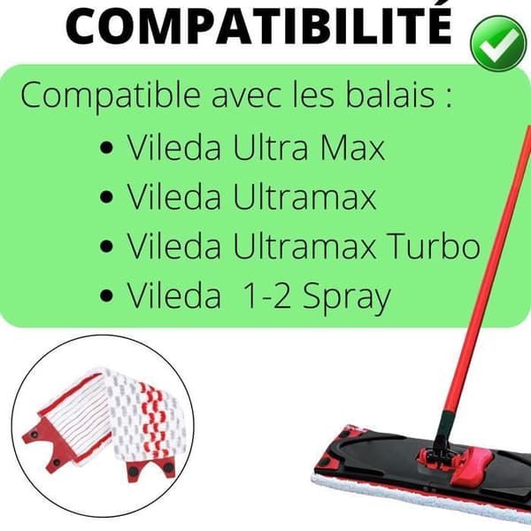 Lingett för Vileda Ultramax / Ultramax Turbo / Ultra Max / 1-2 Spray [Lot 8] Tvättbar och återanvändbar mopp