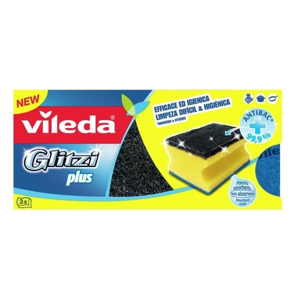 Vileda 139787, Svart, Blå, Gul, Rektangulär, Fiber, Handtvätt, Monotone, Tyskland