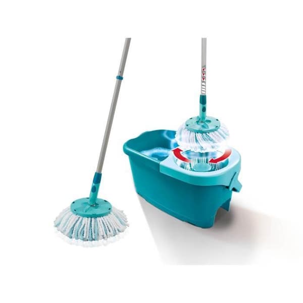 Set för rengöring med hink och urvridare Leifheit Clean Twist Disc Ergo 52101, mopp med fransar och teleskophandtag, hink 6 L