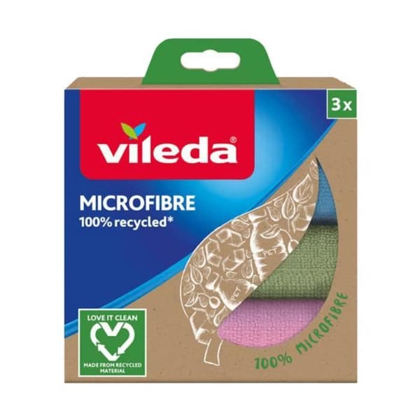 Set med 3 Vileda 100% återvunna mikrofiberdukar